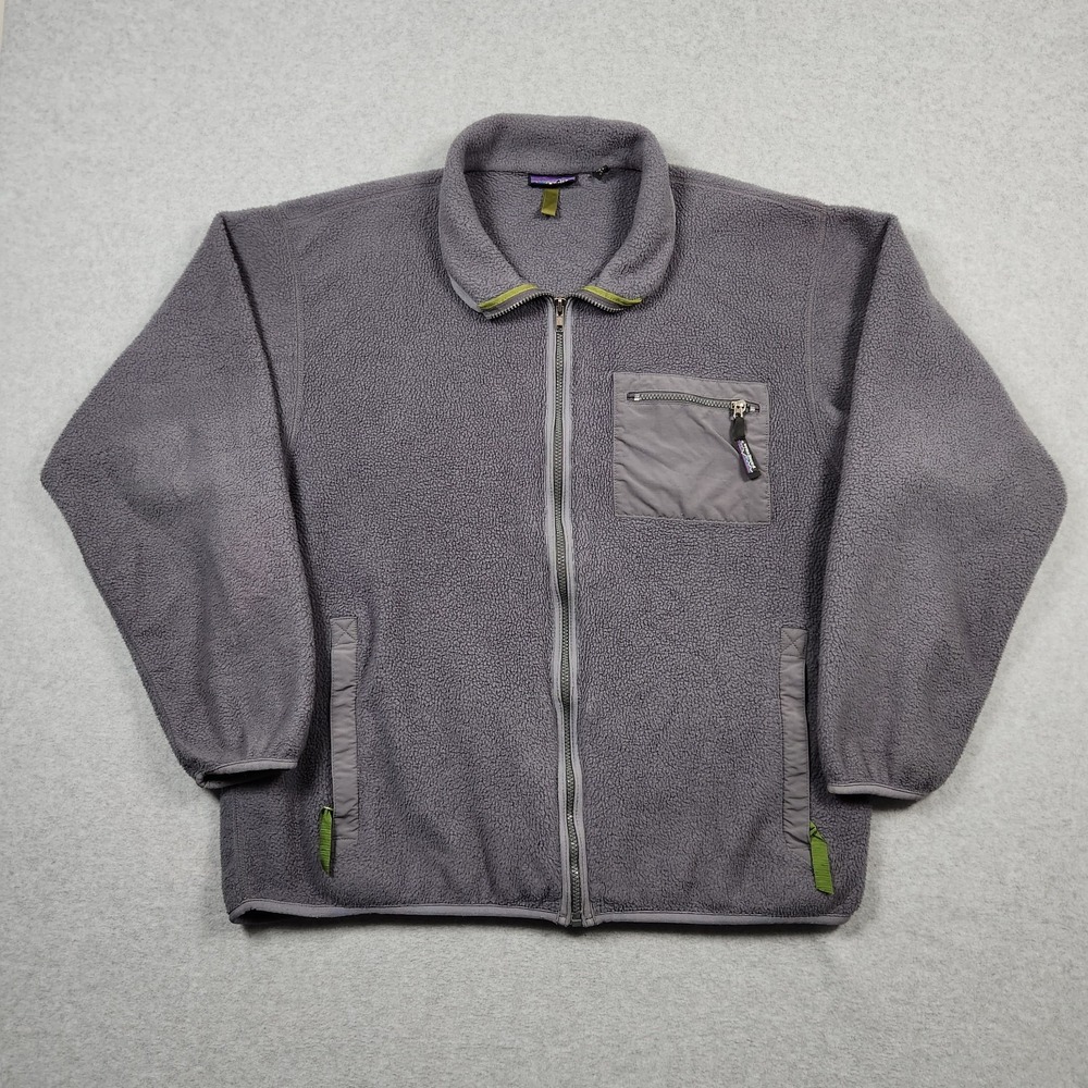Vintage Patagonia Jacket XXL Gray Full Zip Thick Fleece 90s 1992 25021